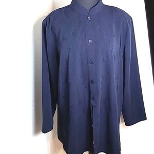 Maggie McNaughton Navy Blue Blouse with Navy Embroidery, Size 2X
